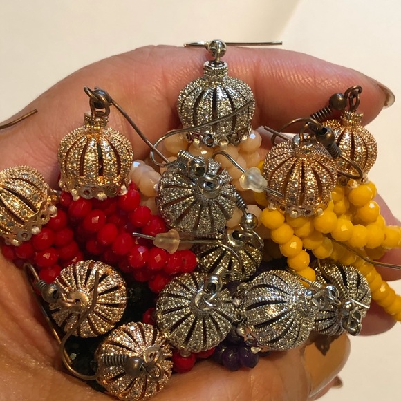 Peach/Silver Crystal Tassel Earrings (Han… - Picture 9 of 15